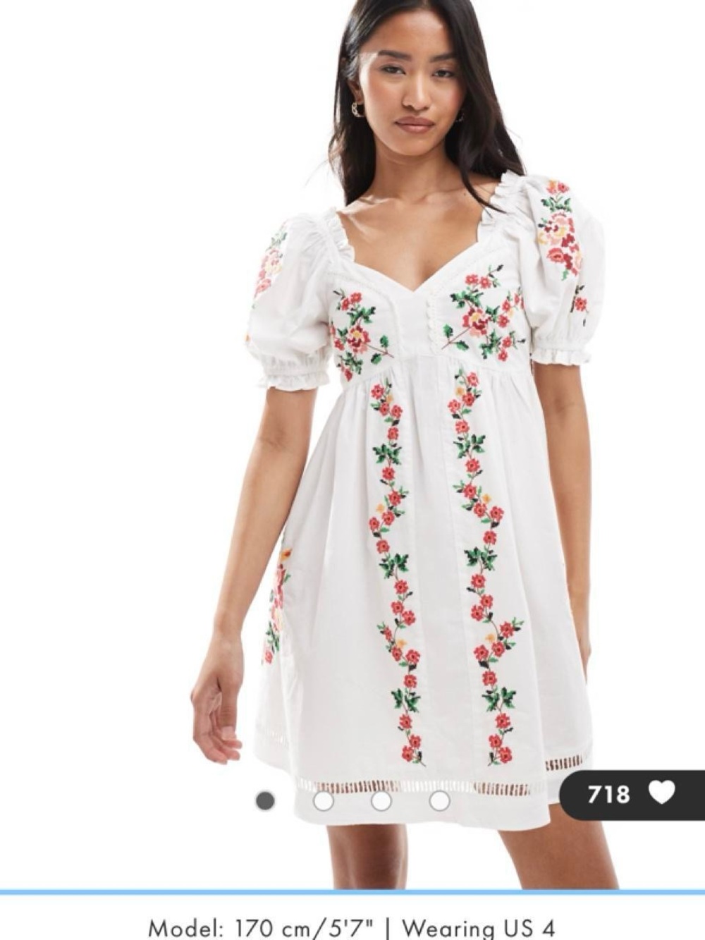 Miss Selfridge ASOS White Mini Embroidered Floral Mini Dress